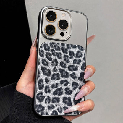 For iPhone 13 Pro Max Large Window Full Coverage Glitter Leopard Print Phone Case - Black - EDA009747017C