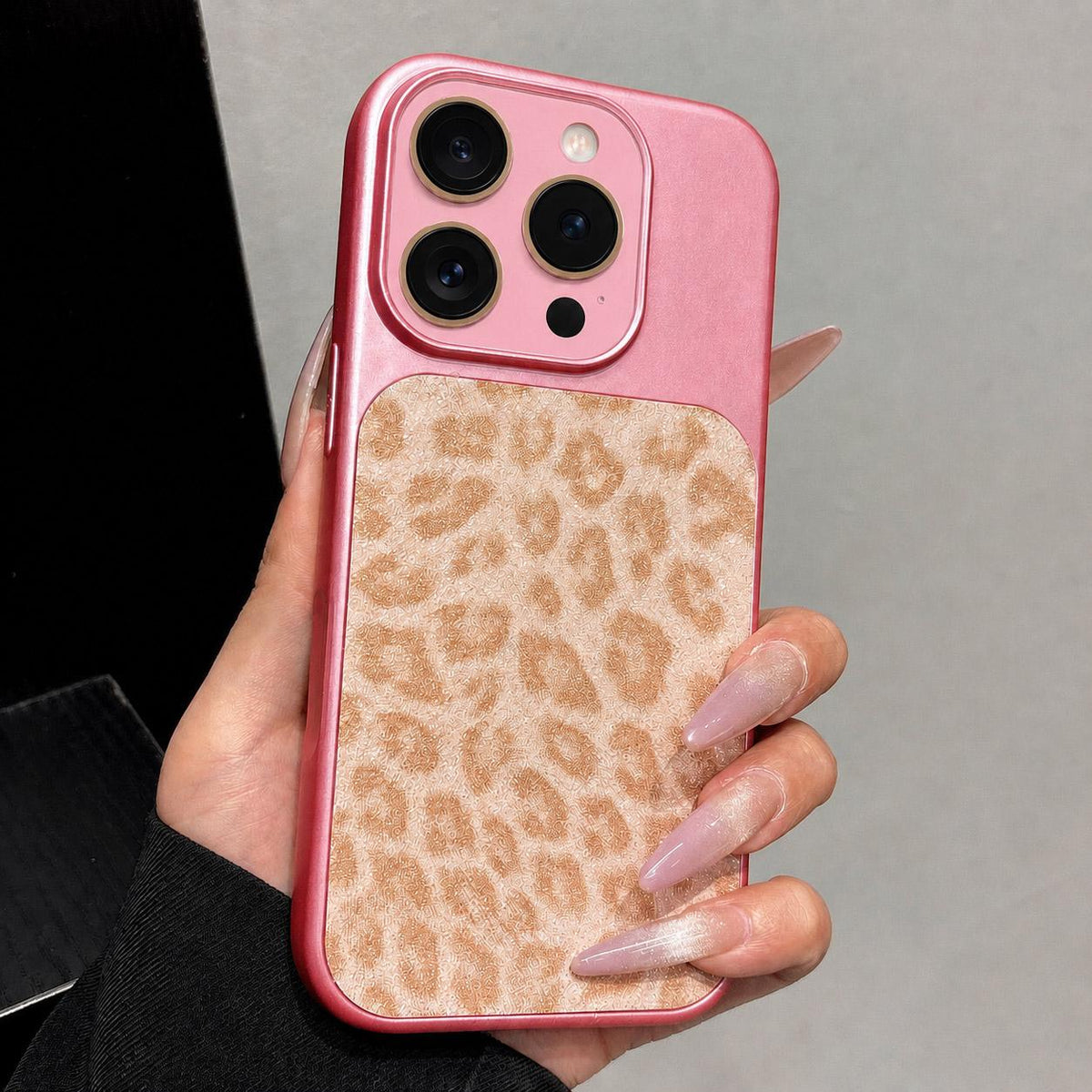 For iPhone 13 Pro Large Window Full Coverage Glitter Leopard Print Phone Case - Pink - EDA009747018B