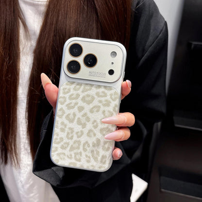 For iPhone 16 Pro Max Large Window Full Coverage Glitter Leopard Print Phone Case - Black - EDA009747005C