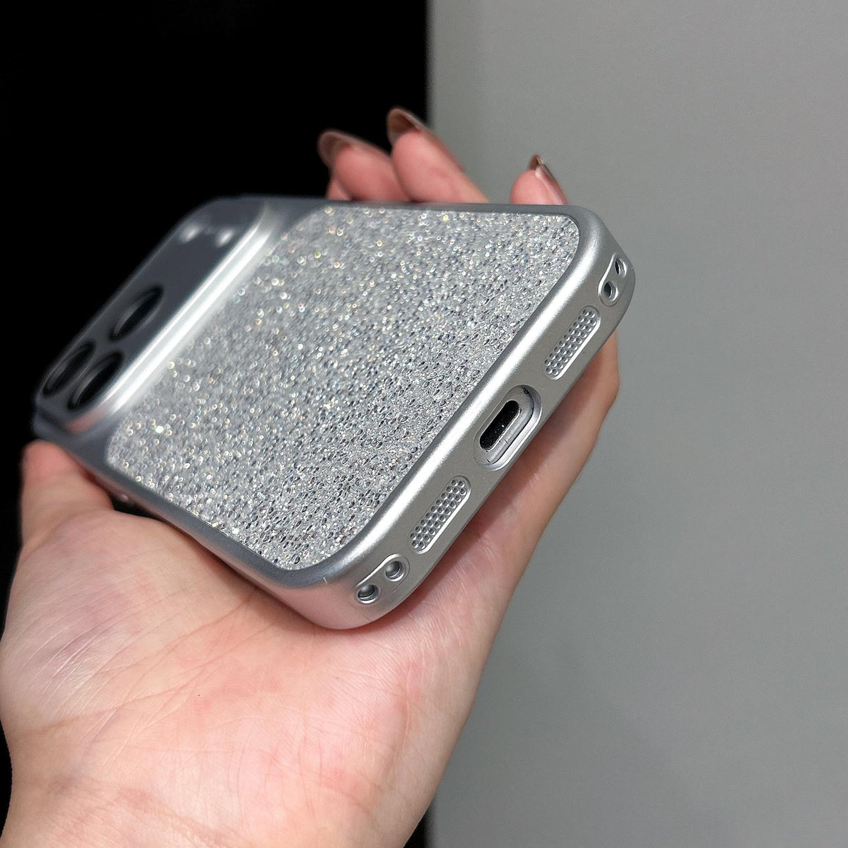 For iPhone 13 Large Window Full Coverage Diamond Pattern Phone Case - Black - EDA009747219A
