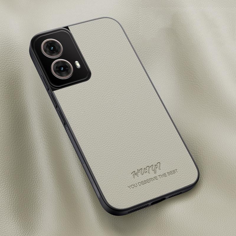 For Motorola Moto G85 HUIYI Leather Magnetic Phone Case - White - EDA009747711D