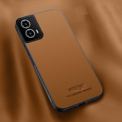 For Motorola Moto G34 / G45 HUIYI Leather Magnetic Phone Case - Brown - EDA009747712E