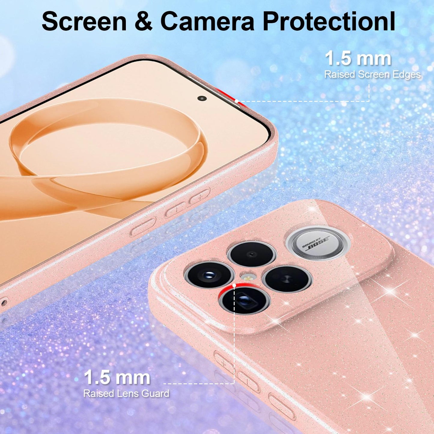 For Redmi K90 Pro Max / Poco F8 Ultra Fine Hole Glossy Glitter Magnetic TPU Phone Case with Same Color Hand Strap(Pink)