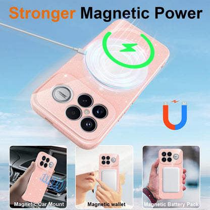 For Redmi K90 Pro Max / Poco F8 Ultra Fine Hole Glossy Glitter Magnetic TPU Phone Case with Same Color Hand Strap(Pink)