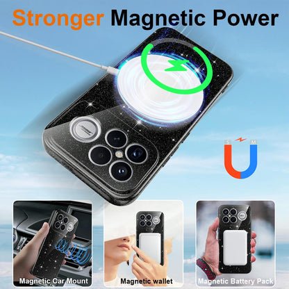 For Redmi K90 Pro Max / Poco F8 Ultra Fine Hole Glossy Glitter Magnetic TPU Phone Case with Same Color Hand Strap(Black)