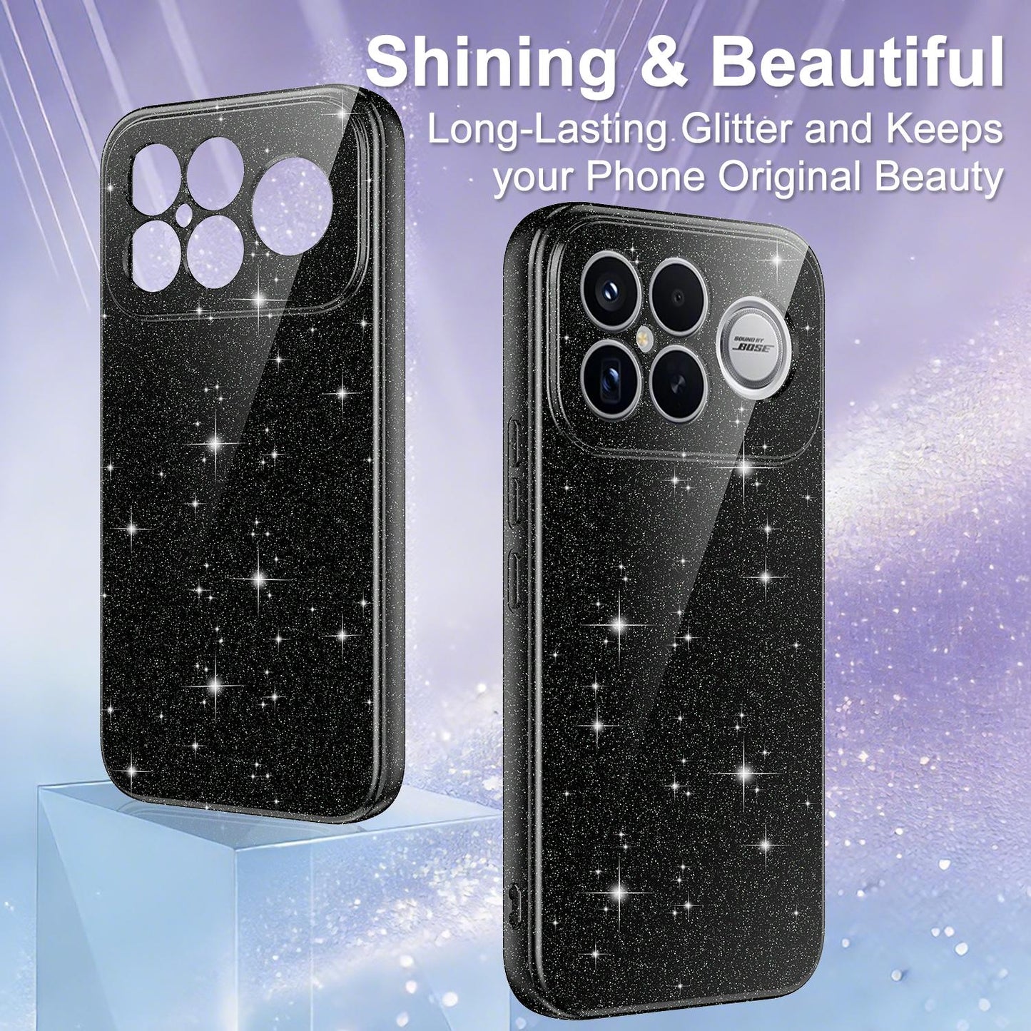 For Redmi K90 Pro Max / Poco F8 Ultra Fine Hole Glossy Glitter Magnetic TPU Phone Case with Same Color Hand Strap(Black)