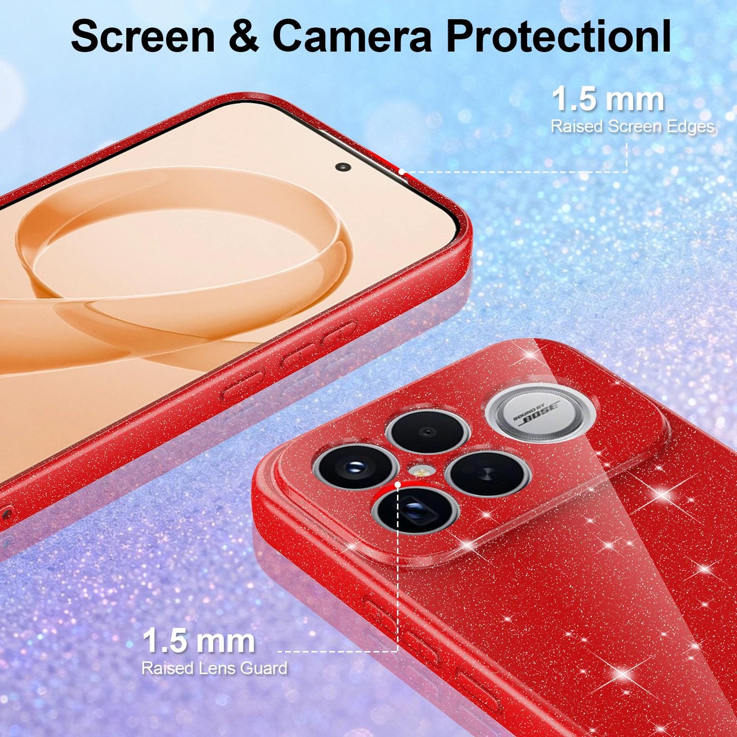 For Redmi K90 Pro Max / Poco F8 Ultra Fine Hole Glossy Glitter Magnetic TPU Phone Case with Same Color Hand Strap(Red)