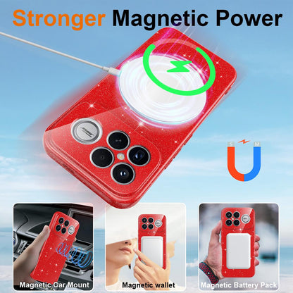 For Redmi K90 Pro Max / Poco F8 Ultra Fine Hole Glossy Glitter Magnetic TPU Phone Case with Same Color Hand Strap(Red)
