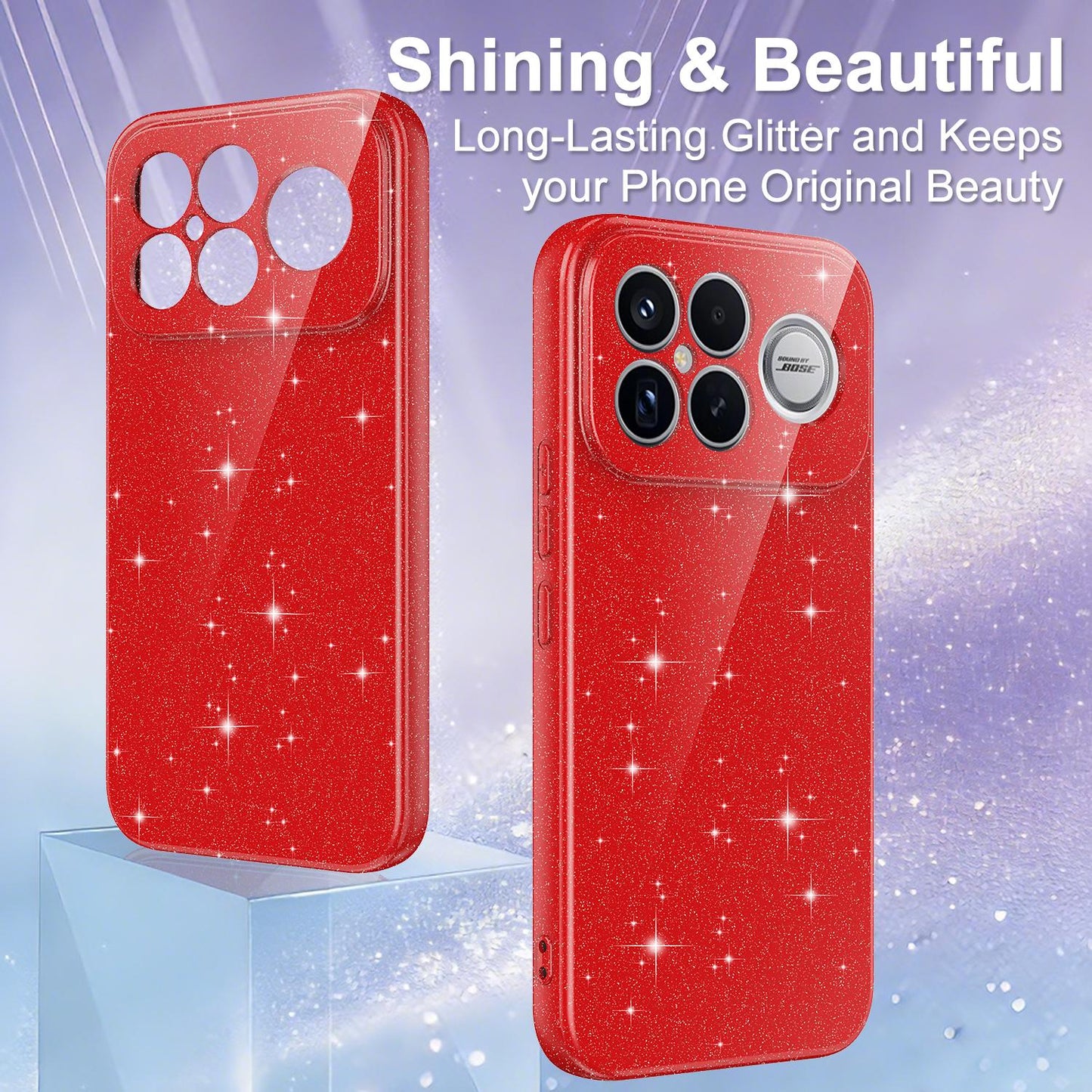 For Redmi K90 Pro Max / Poco F8 Ultra Fine Hole Glossy Glitter Magnetic TPU Phone Case with Same Color Hand Strap(Red)