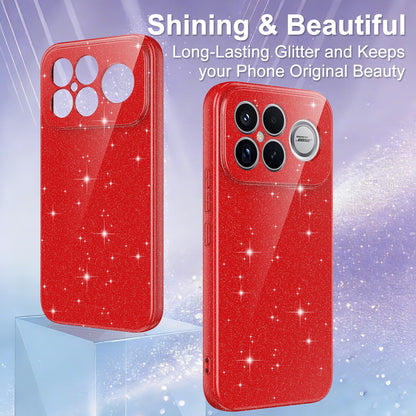 For Redmi K90 Pro Max / Poco F8 Ultra Fine Hole Glossy Glitter Magnetic TPU Phone Case with Same Color Hand Strap(Red)