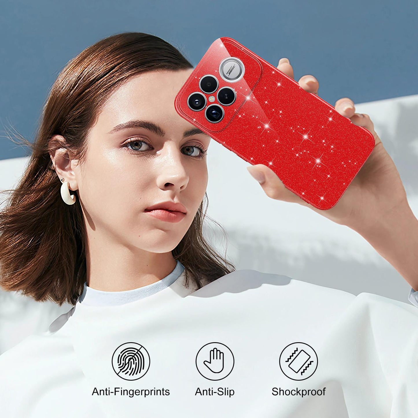 For Redmi K90 Pro Max / Poco F8 Ultra Fine Hole Glossy Glitter Magnetic TPU Phone Case with Same Color Hand Strap(Red)