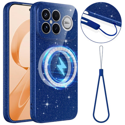 For Redmi K90 Pro Max / Poco F8 Ultra Fine Hole Glossy Glitter Magnetic TPU Phone Case with Same Color Hand Strap(Blue)