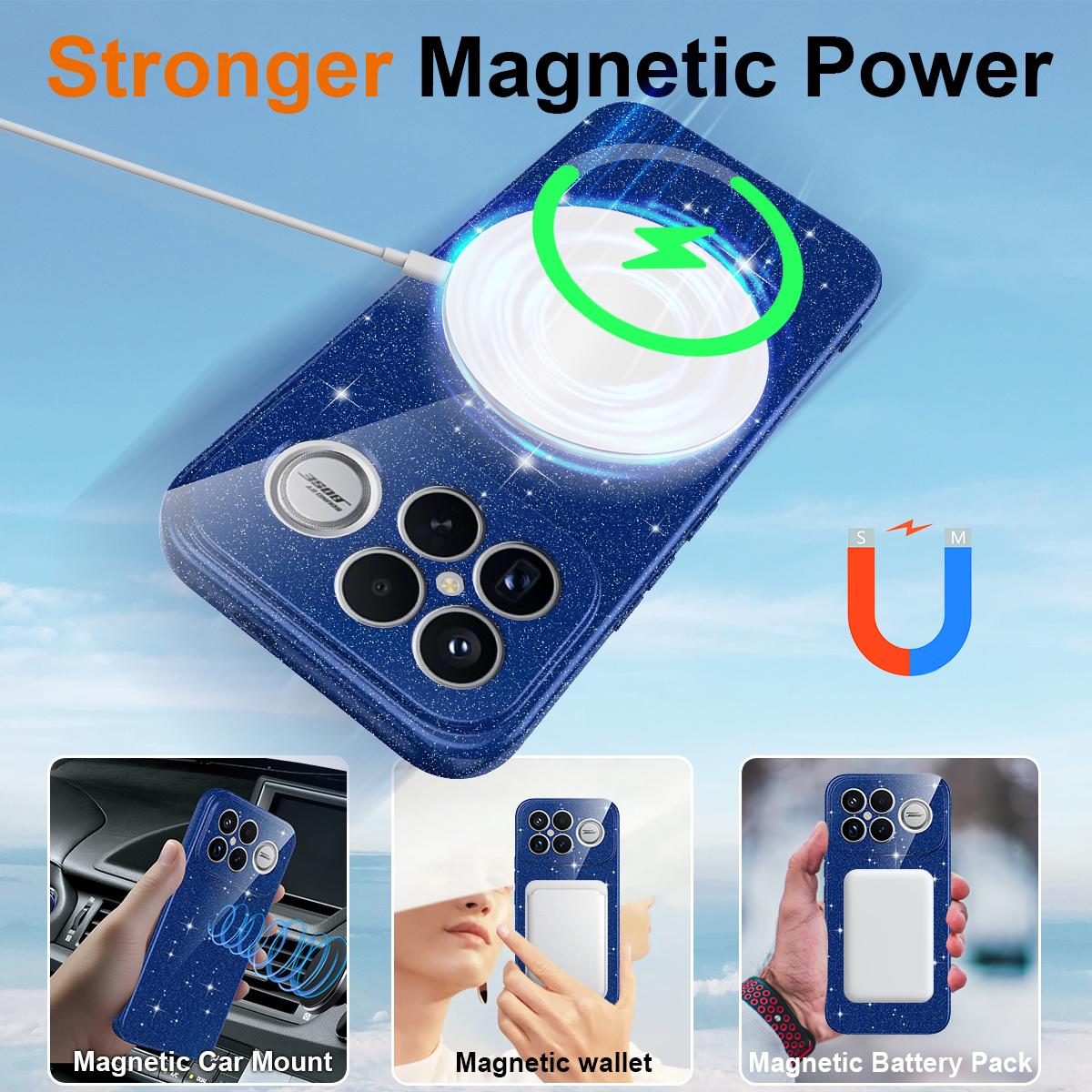 For Redmi K90 Pro Max / Poco F8 Ultra Fine Hole Glossy Glitter Magnetic TPU Phone Case with Same Color Hand Strap(Blue)