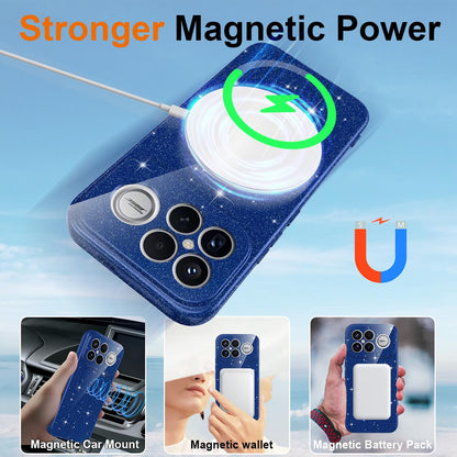 For Redmi K90 Pro Max / Poco F8 Ultra Fine Hole Glossy Glitter Magnetic TPU Phone Case with Same Color Hand Strap(Blue)