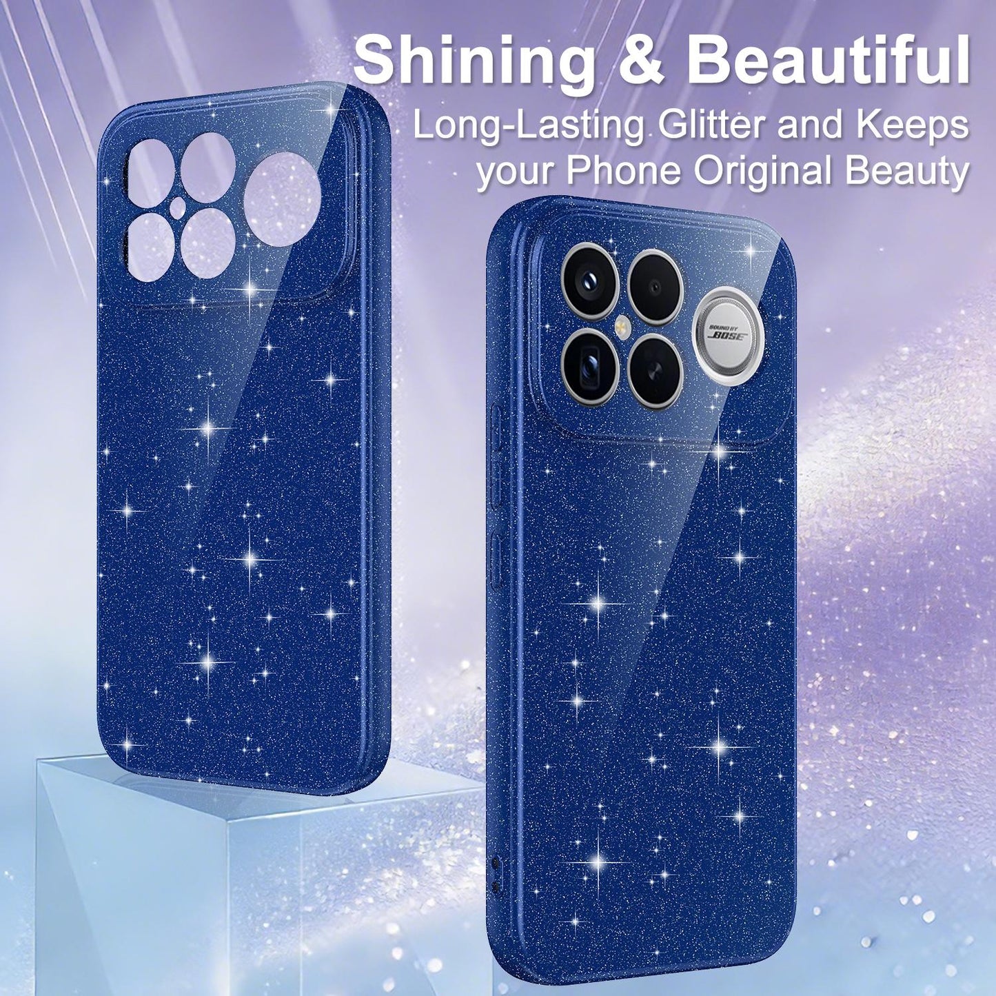 For Redmi K90 Pro Max / Poco F8 Ultra Fine Hole Glossy Glitter Magnetic TPU Phone Case with Same Color Hand Strap(Blue)