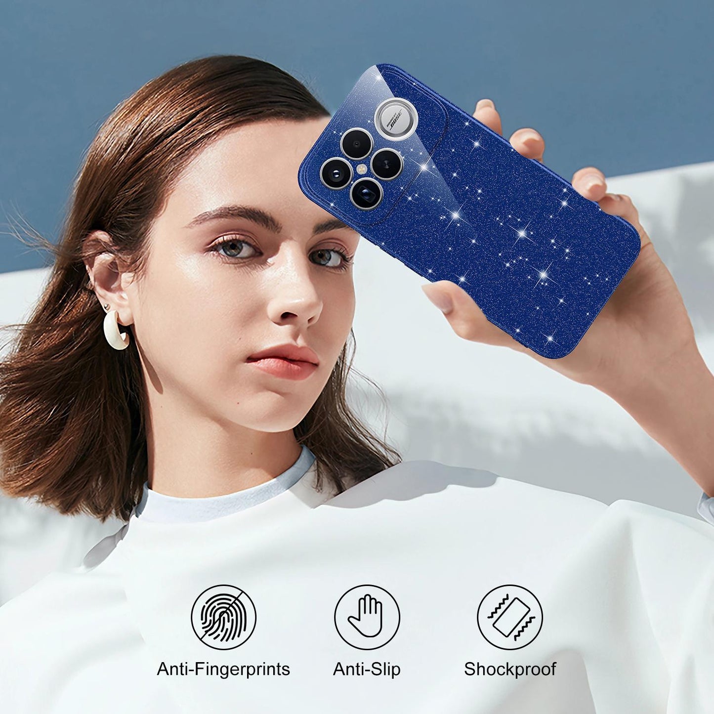 For Redmi K90 Pro Max / Poco F8 Ultra Fine Hole Glossy Glitter Magnetic TPU Phone Case with Same Color Hand Strap(Blue)
