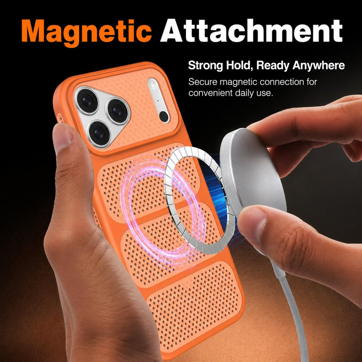 For iPhone 17 Pro Max Hollow Cooling Design Magnetic PC Hybrid TPU Phone Case - Orange - EDA009749601A