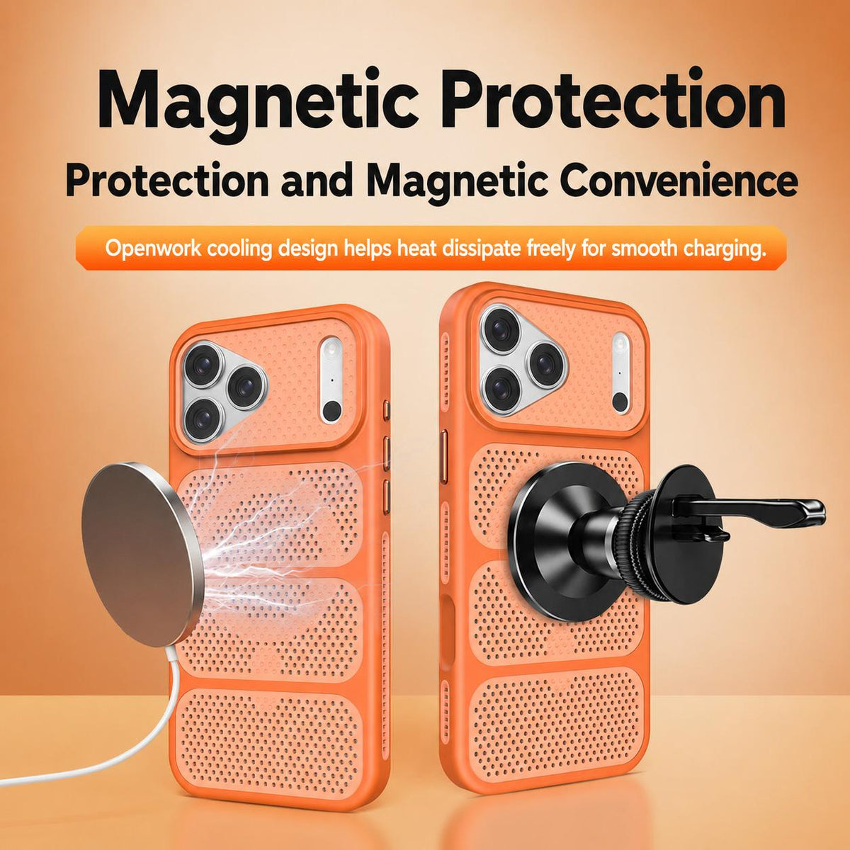 For iPhone 17 Pro Max Hollow Cooling Design Magnetic PC Hybrid TPU Phone Case - Grey - EDA009749601B