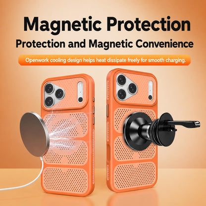 For iPhone 17 Pro Max Hollow Cooling Design Magnetic PC Hybrid TPU Phone Case - Blue - EDA009749601E