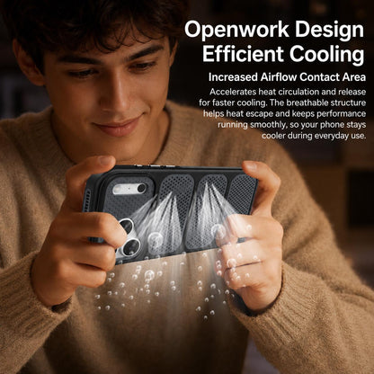 For iPhone 17 Pro Max Hollow Cooling Design Magnetic PC Hybrid TPU Phone Case - Blue - EDA009749601E