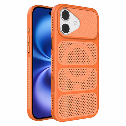 For iPhone 16 Hollow Cooling Design Magnetic PC Hybrid TPU Phone Case - Orange - EDA009749607A