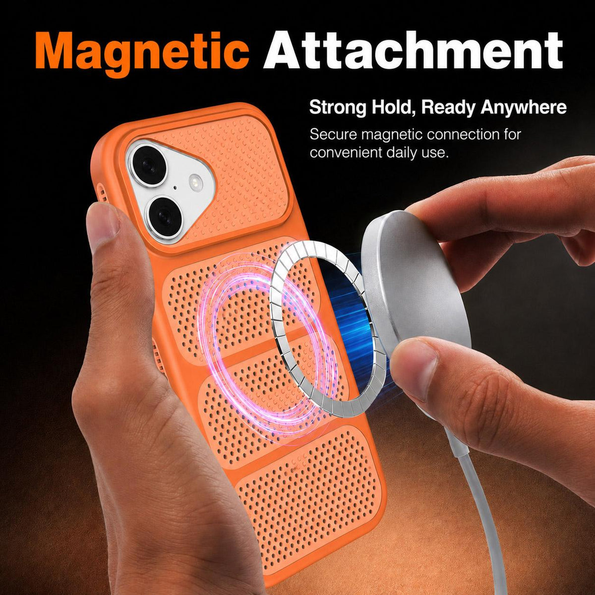 For iPhone 16 Hollow Cooling Design Magnetic PC Hybrid TPU Phone Case - Grey - EDA009749607B