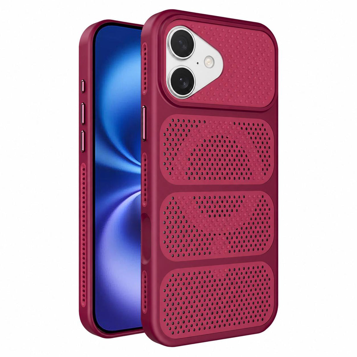 For iPhone 16 Hollow Cooling Design Magnetic PC Hybrid TPU Phone Case - Rose Red - EDA009749607C
