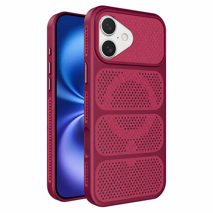 For iPhone 16 Hollow Cooling Design Magnetic PC Hybrid TPU Phone Case - Rose Red - EDA009749607C