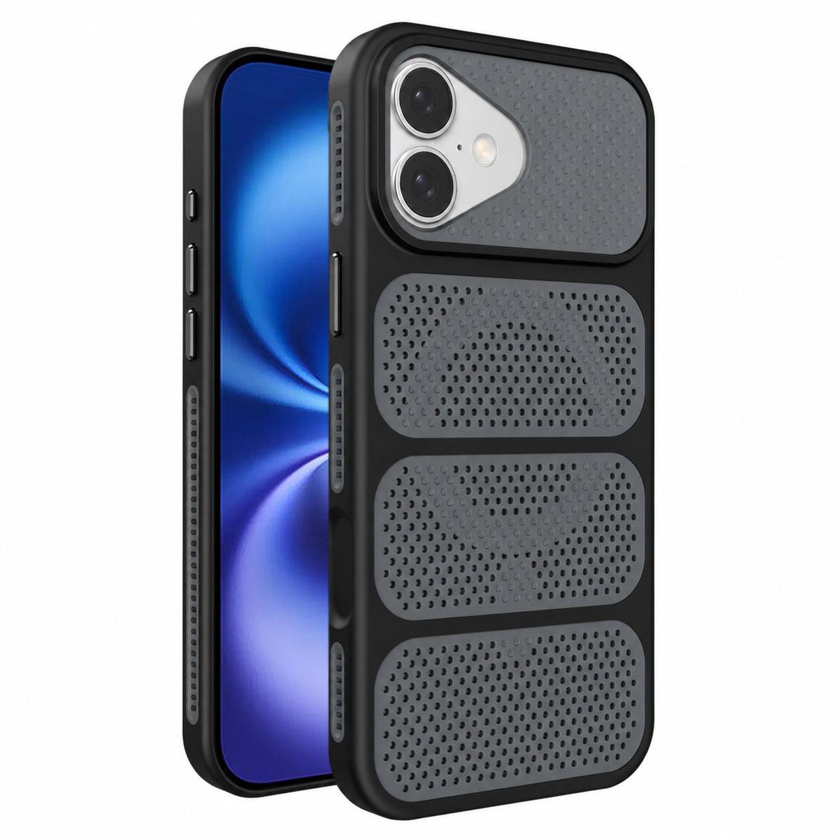 For iPhone 16 Hollow Cooling Design Magnetic PC Hybrid TPU Phone Case - Black - EDA009749607D