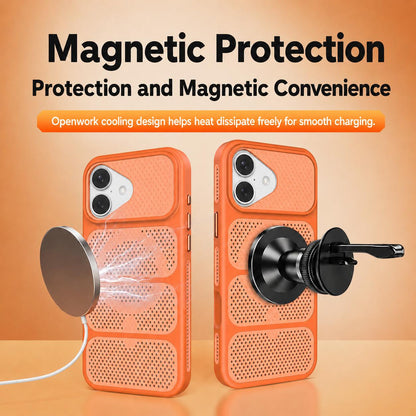 For iPhone 16 Hollow Cooling Design Magnetic PC Hybrid TPU Phone Case - Black - EDA009749607D