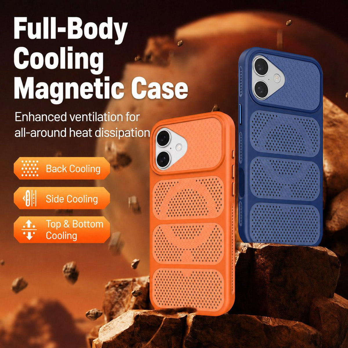 For iPhone 16 Hollow Cooling Design Magnetic PC Hybrid TPU Phone Case - Blue - EDA009749607E