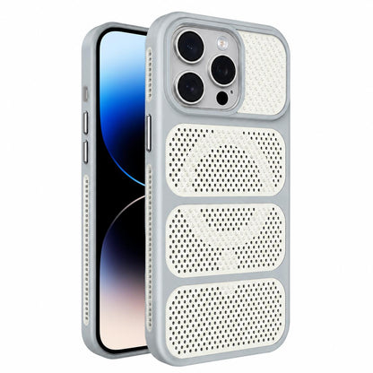 For iPhone 14 Pro Max Hollow Cooling Design Magnetic PC Hybrid TPU Phone Case - Grey - EDA009749612B