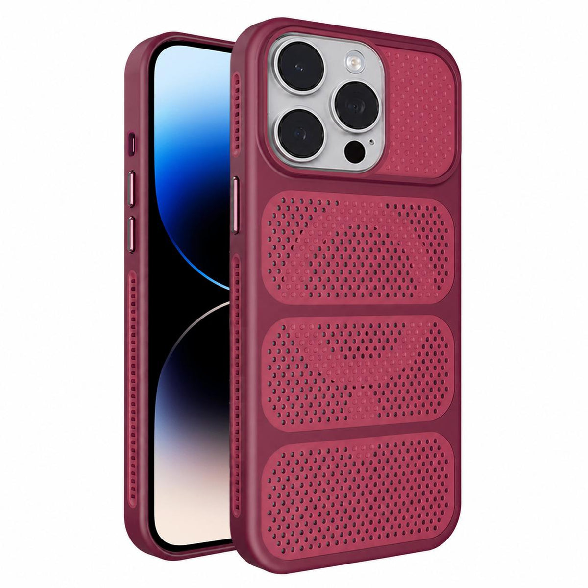 For iPhone 14 Pro Max Hollow Cooling Design Magnetic PC Hybrid TPU Phone Case - Rose Red - EDA009749612C