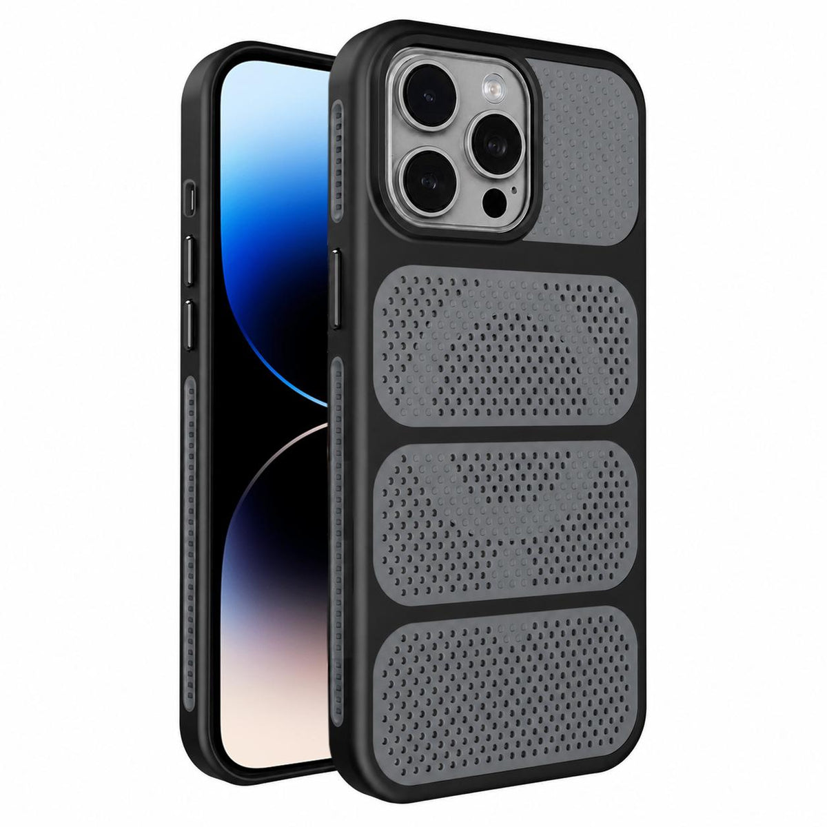 For iPhone 14 Pro Max Hollow Cooling Design Magnetic PC Hybrid TPU Phone Case - Black - EDA009749612D