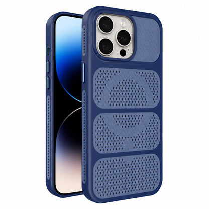 For iPhone 14 Pro Max Hollow Cooling Design Magnetic PC Hybrid TPU Phone Case - Blue - EDA009749612E