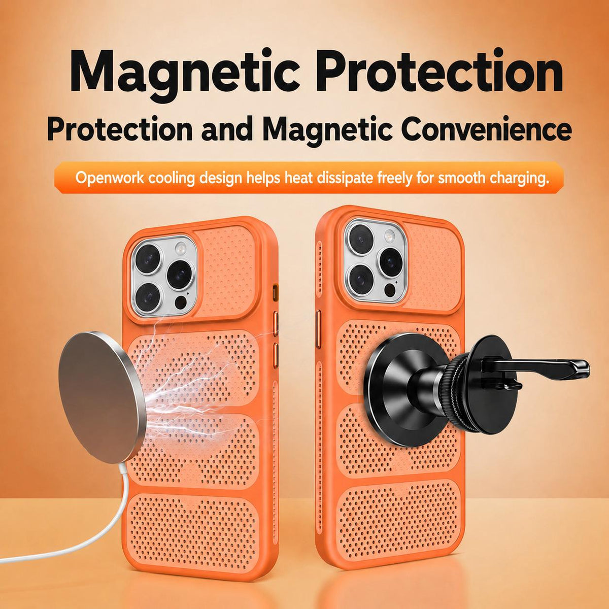 For iPhone 14 Pro Max Hollow Cooling Design Magnetic PC Hybrid TPU Phone Case - Blue - EDA009749612E