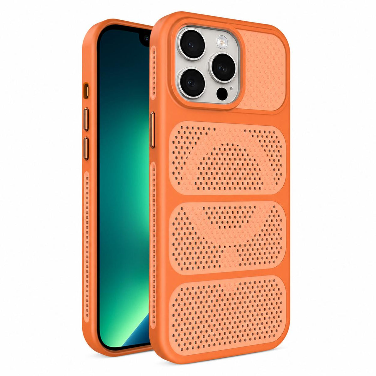 For iPhone 13 Pro Max Hollow Cooling Design Magnetic PC Hybrid TPU Phone Case - Orange - EDA009749616A
