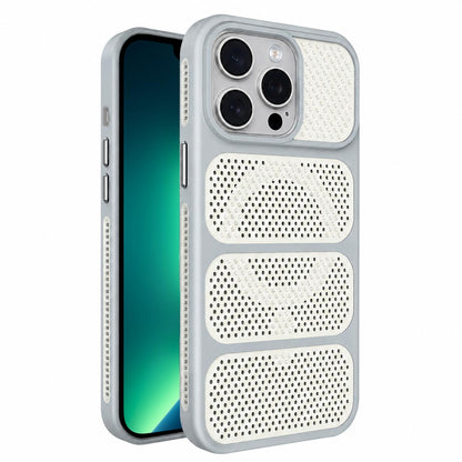 For iPhone 13 Pro Max Hollow Cooling Design Magnetic PC Hybrid TPU Phone Case - Grey - EDA009749616B