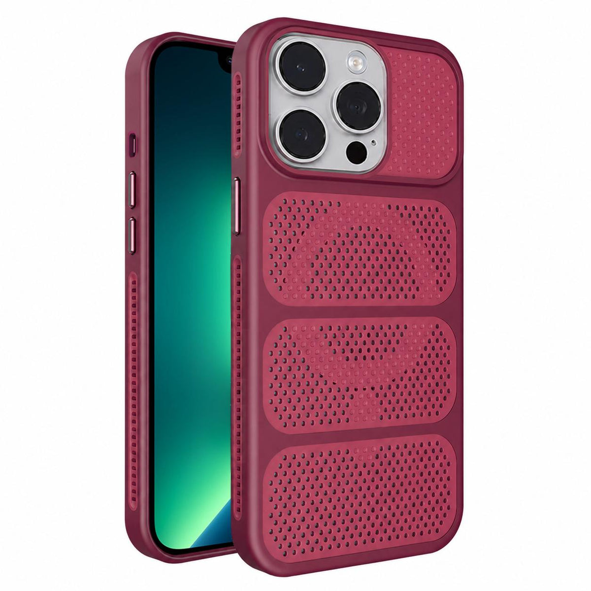 For iPhone 13 Pro Max Hollow Cooling Design Magnetic PC Hybrid TPU Phone Case - Rose Red - EDA009749616C