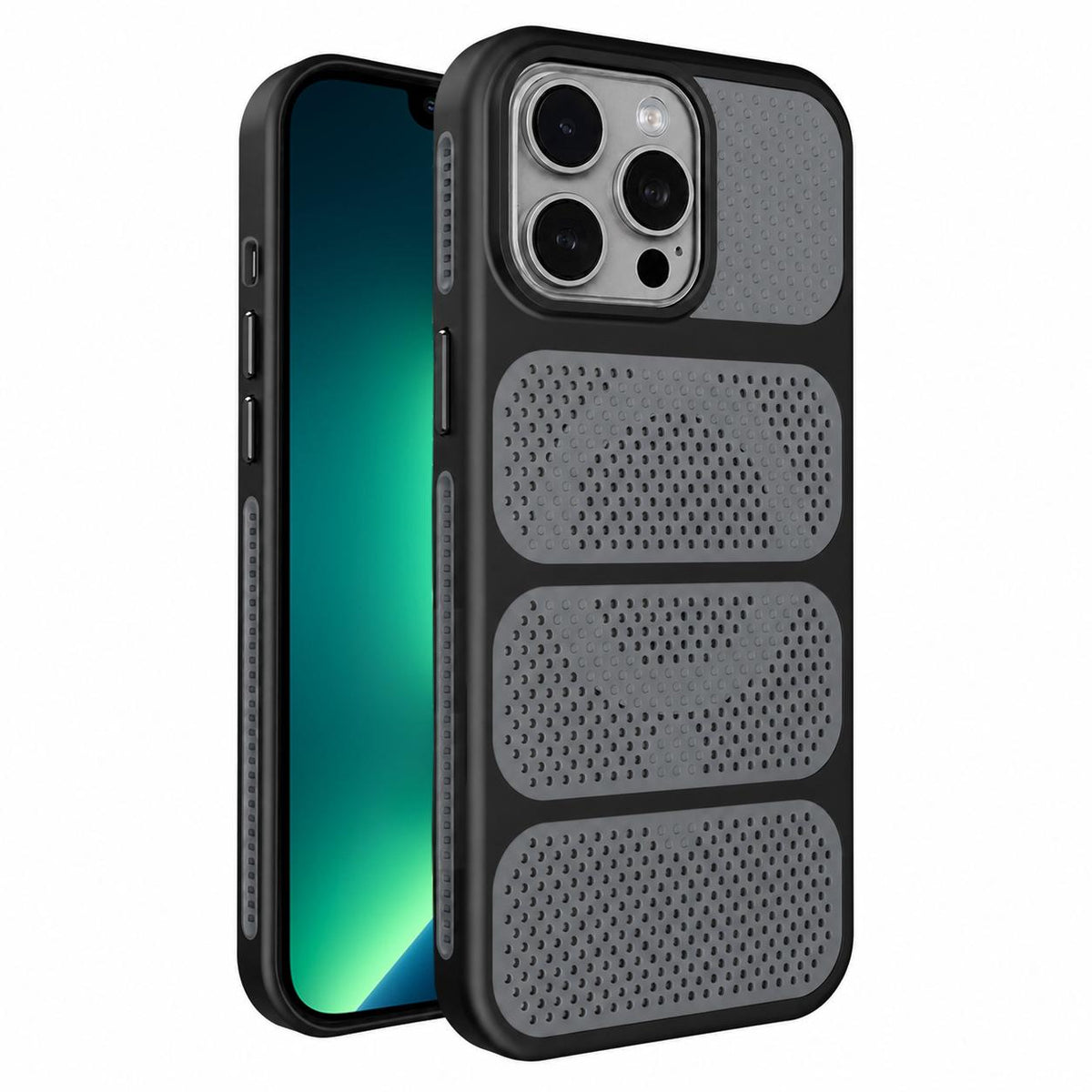 For iPhone 13 Pro Max Hollow Cooling Design Magnetic PC Hybrid TPU Phone Case - Black - EDA009749616D