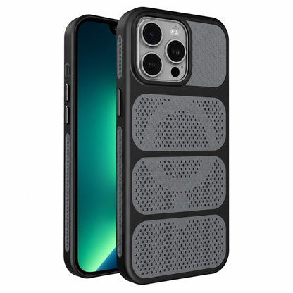 For iPhone 13 Pro Max Hollow Cooling Design Magnetic PC Hybrid TPU Phone Case - Black - EDA009749616D
