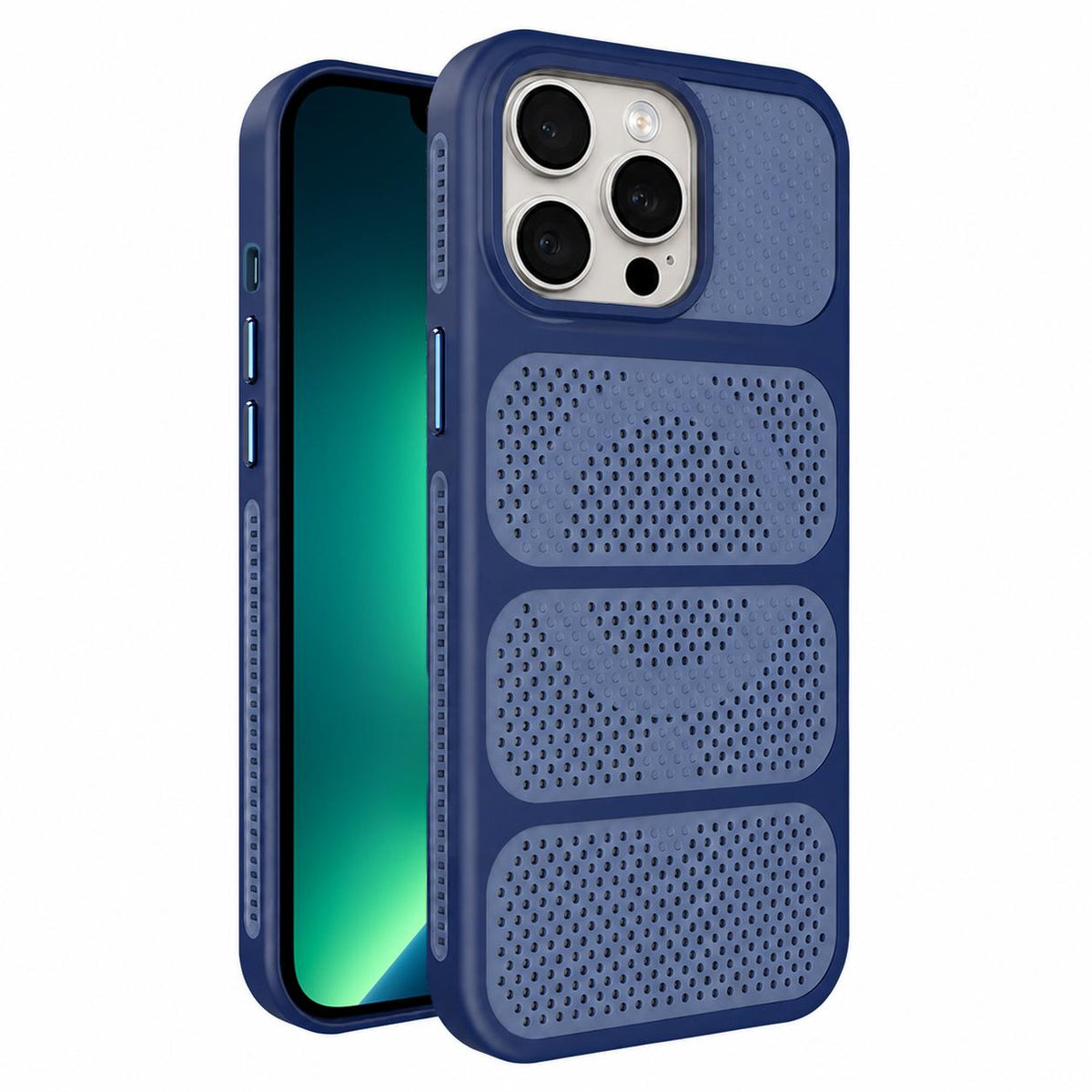 For iPhone 13 Pro Max Hollow Cooling Design Magnetic PC Hybrid TPU Phone Case - Blue - EDA009749616E