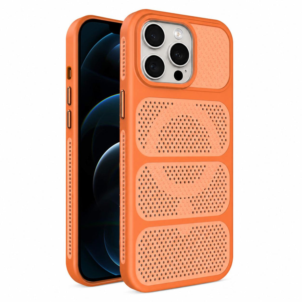 For iPhone 12 Pro Max Hollow Cooling Design Magnetic PC Hybrid TPU Phone Case - Orange - EDA009749619A
