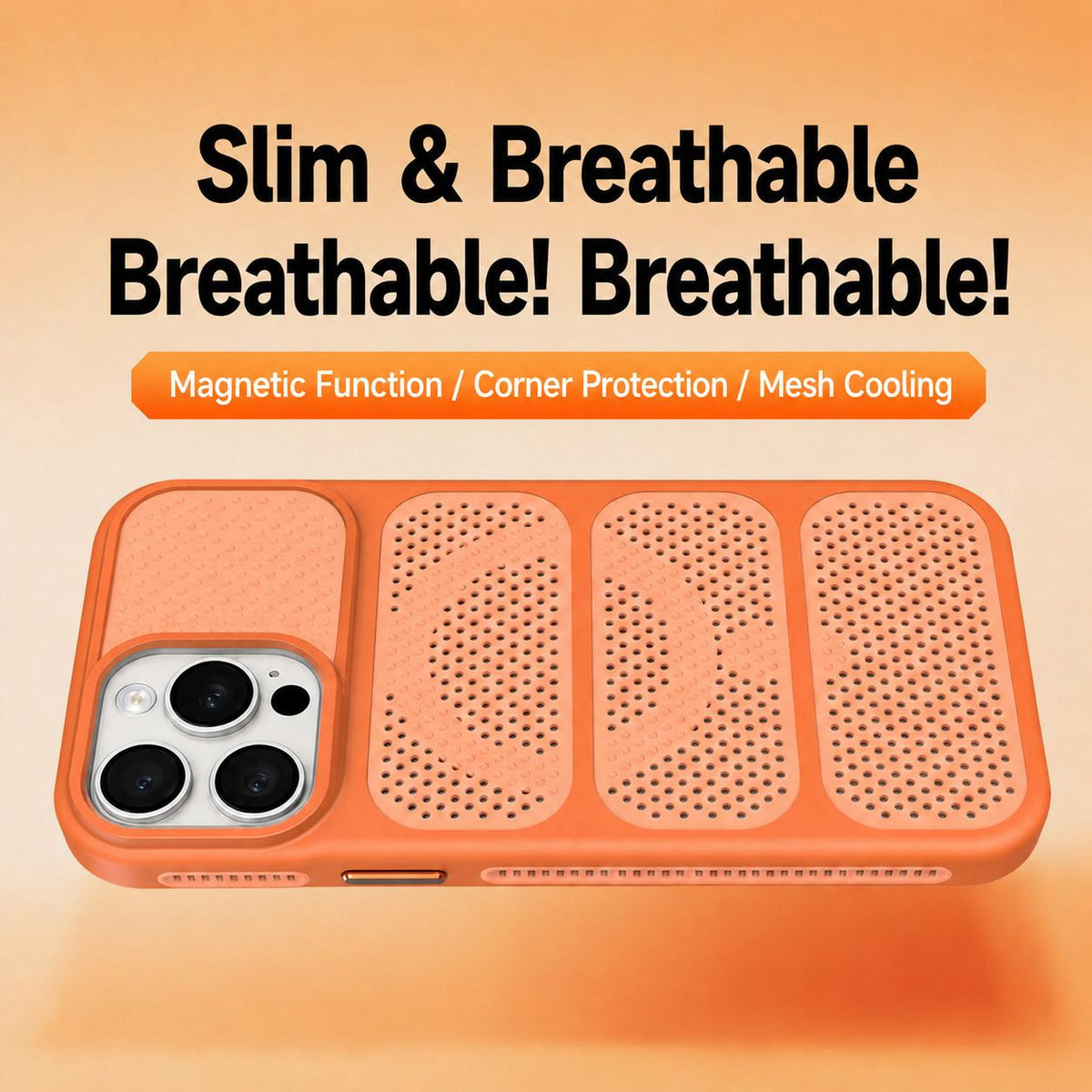 For iPhone 12 Pro Max Hollow Cooling Design Magnetic PC Hybrid TPU Phone Case - Orange - EDA009749619A