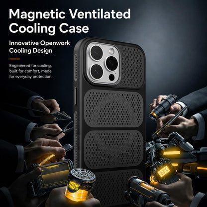 For iPhone 12 Pro Max Hollow Cooling Design Magnetic PC Hybrid TPU Phone Case - Orange - EDA009749619A