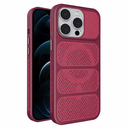 For iPhone 12 Pro Max Hollow Cooling Design Magnetic PC Hybrid TPU Phone Case - Rose Red - EDA009749619C
