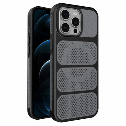 For iPhone 12 Pro Max Hollow Cooling Design Magnetic PC Hybrid TPU Phone Case - Black - EDA009749619D