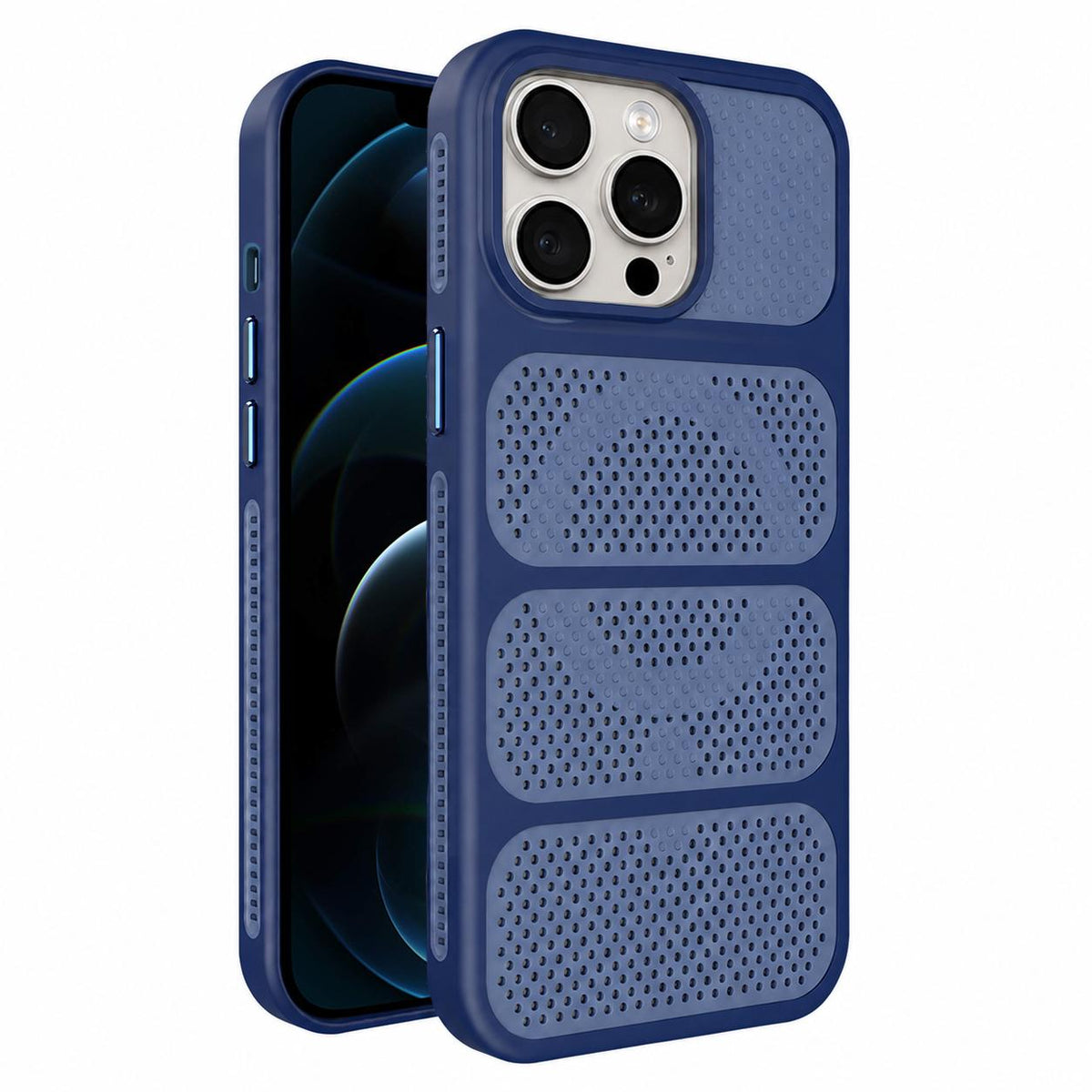 For iPhone 12 Pro Max Hollow Cooling Design Magnetic PC Hybrid TPU Phone Case - Blue - EDA009749619E