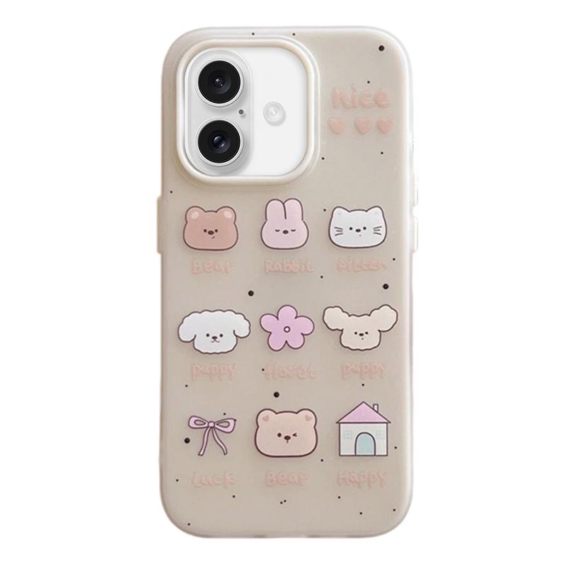 For iPhone 16 Frosted 3 in 1 Design Shockproof Phone Case - Nine Grid Animals - EDA009750803B