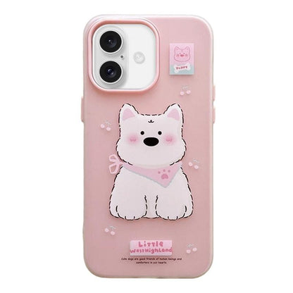 For iPhone 16 Frosted 3 in 1 Design Shockproof Phone Case - Puppy - EDA009750803D